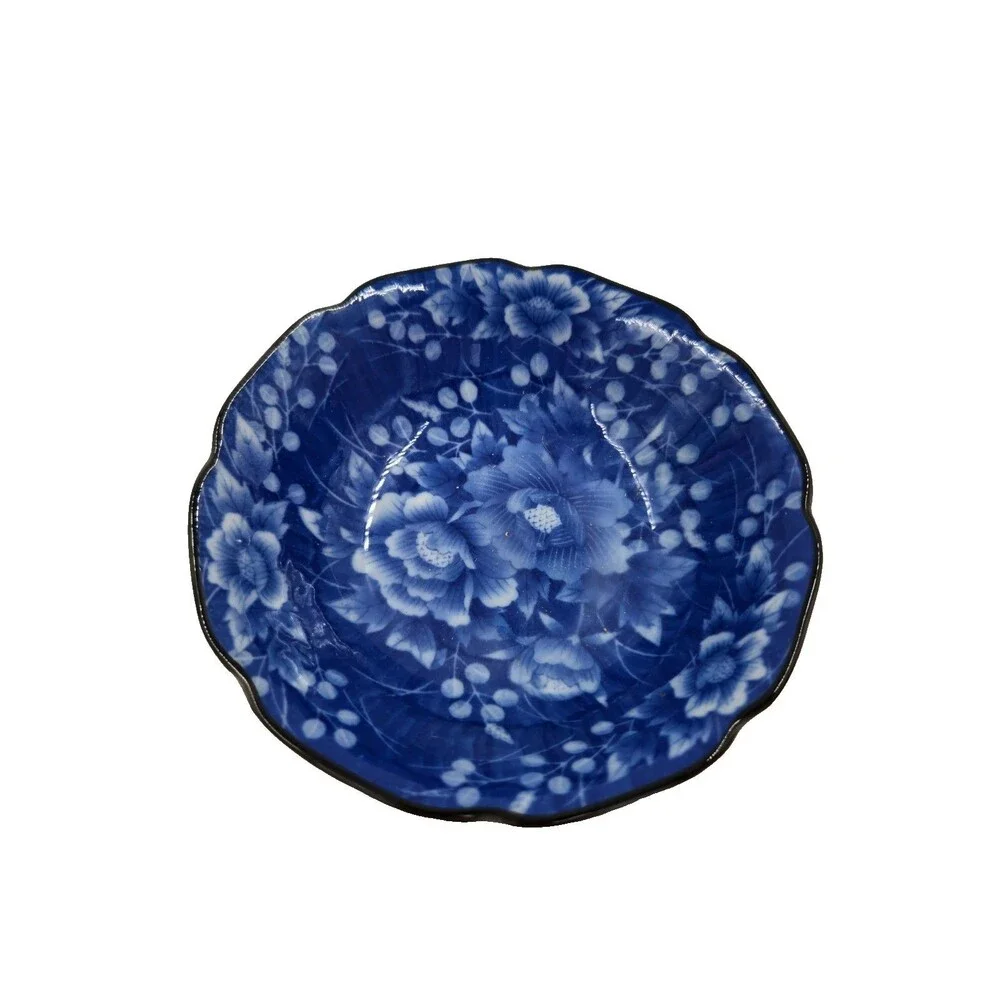 2 Vtg Blue White Chinoiserie Floral Fine Porcelain Round Scalloped Edge Sm Bowls